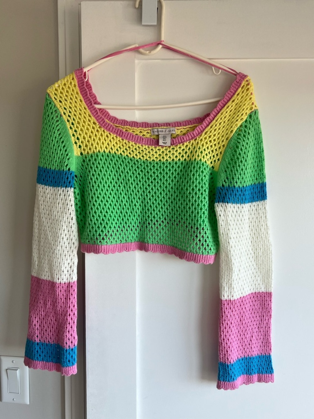 Sincerely Jules Multicolored Cropped Crochet Top Size Small-